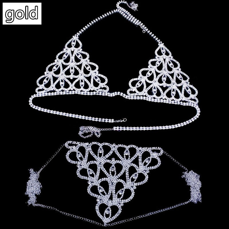 Rhinestone Body Chain Lingerie Set
