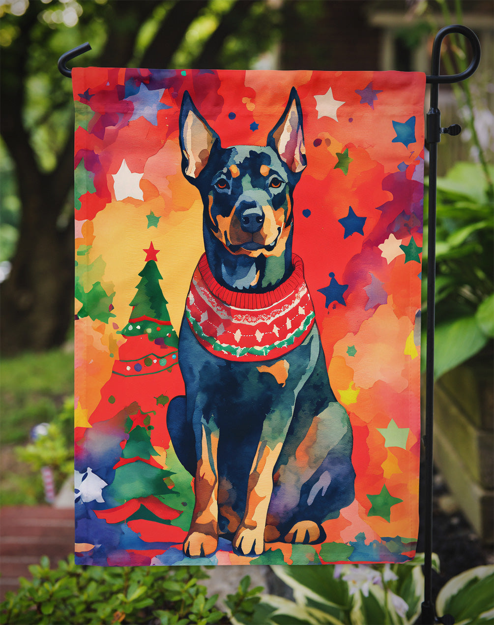 Doberman Pinscher Christmas Garden Flag