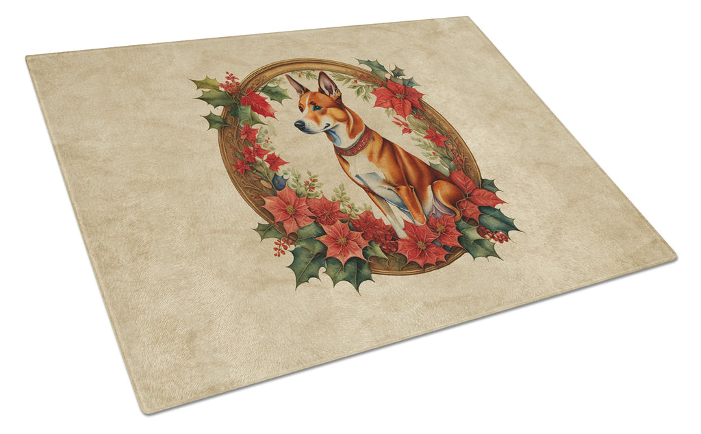 Basenji Christmas Flowers Glass Cutting Board