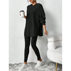 Autumn Solid Stripe Loose Hoodie Set