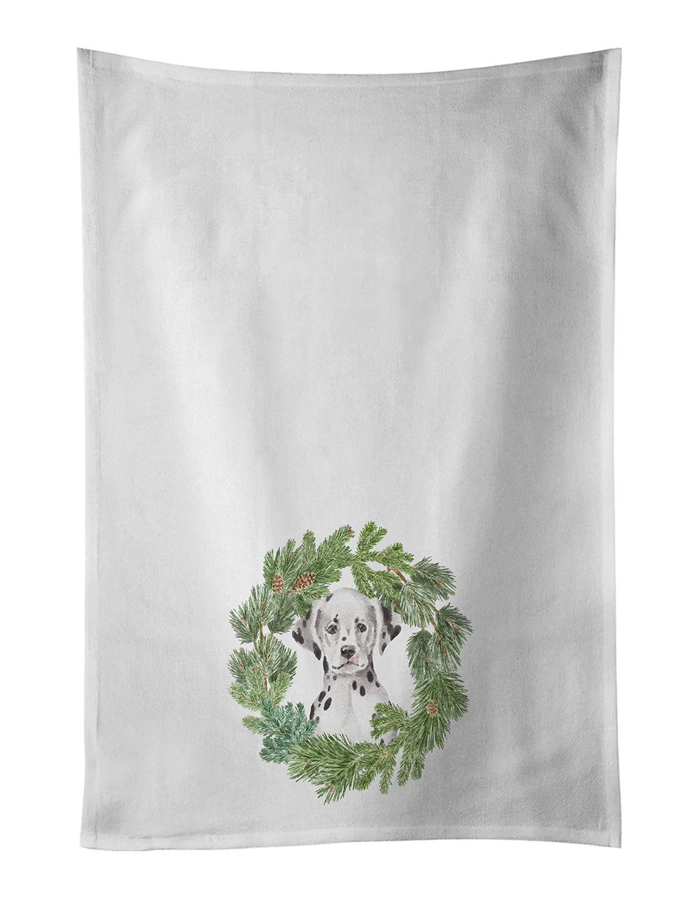 Dalmatian Puppy Sitting Pretty Christmas Wreath Kitchen Towel Set of 2