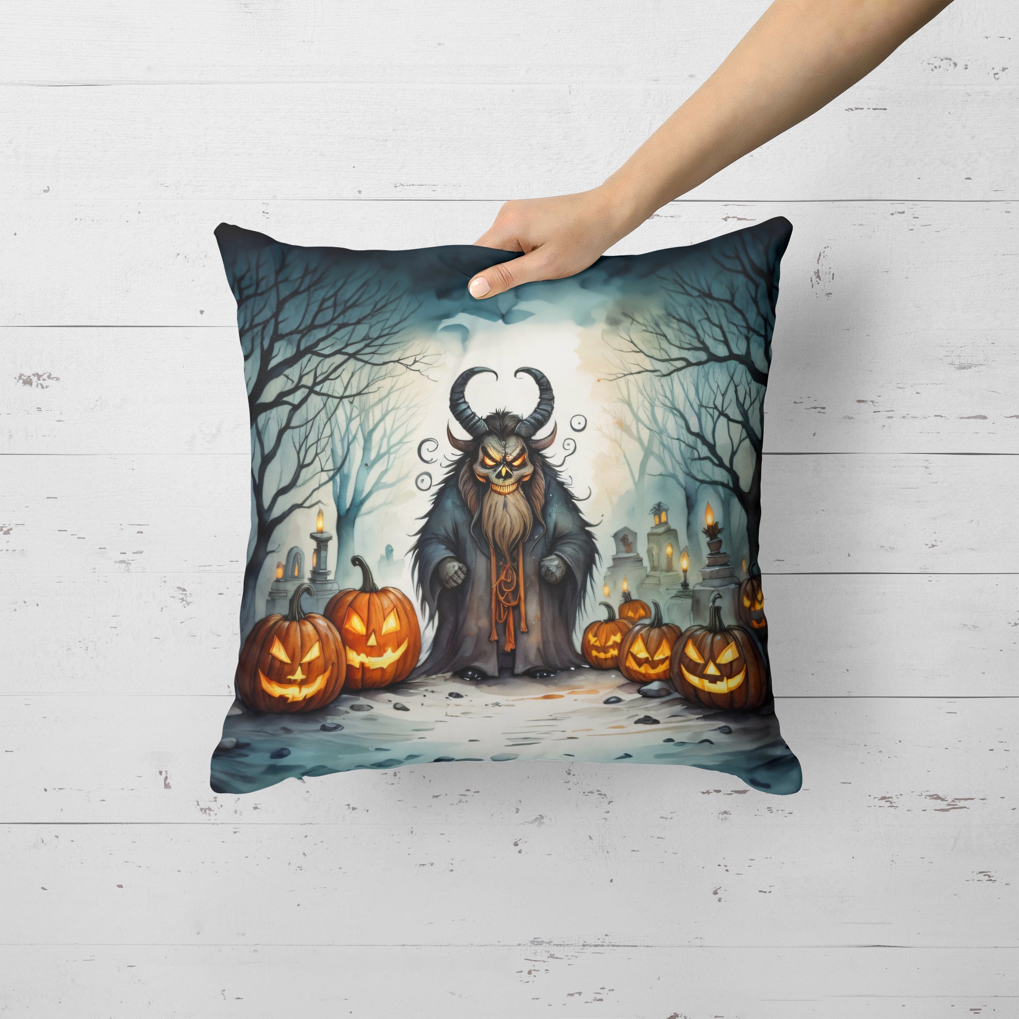 Krampus The Christmas Demon Spooky Halloween Throw Pillow