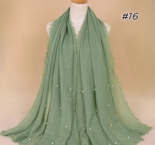 Women's Cotton And Linen Beads Crumpled Monochrome Scarf