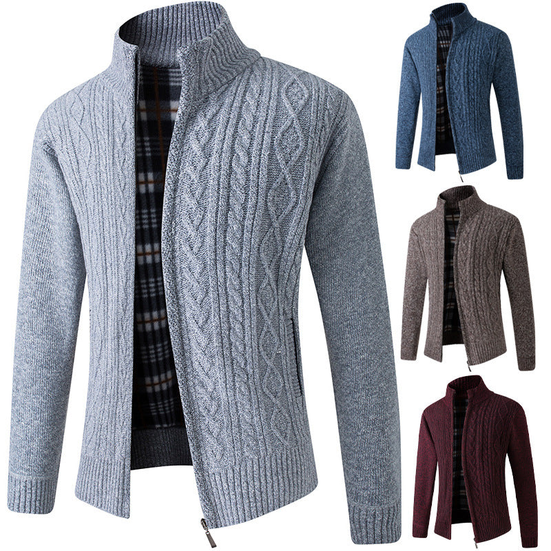 Men's Plus Velvet Thick Knit Cardigan for Autumn/Winter