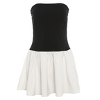 Off-Shoulder Color Block Pleated Slim Dress
