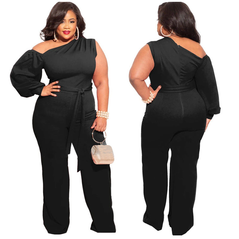Summer Autumn Women's One Sleeve Jumpsuit Bodysuit 4XL