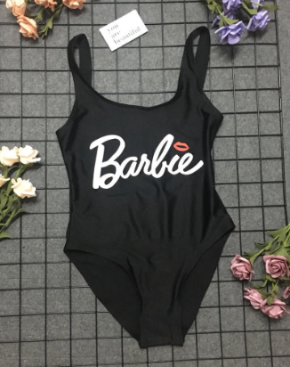 Barbie Doll One-Piece Swimsuit with Lettering