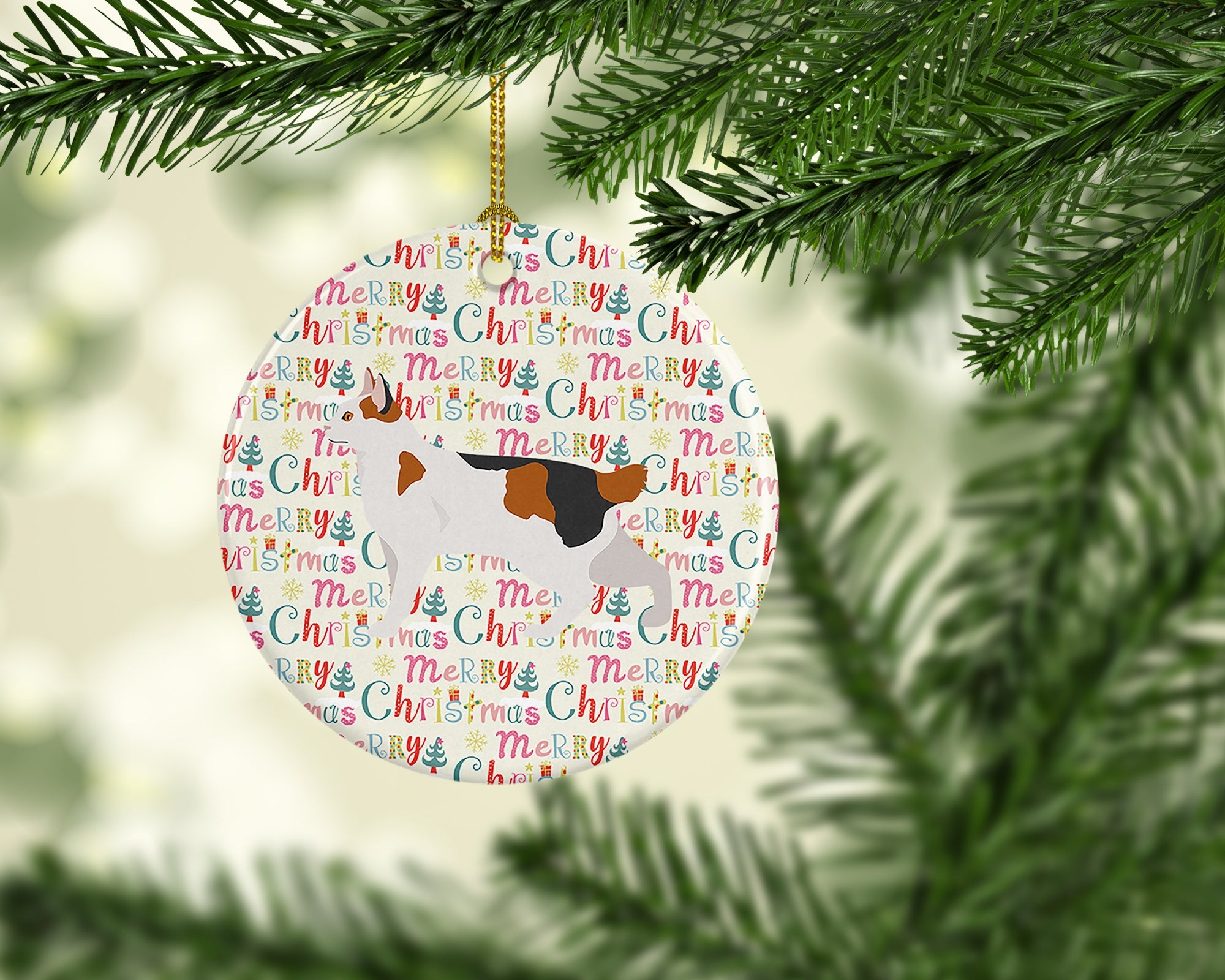 Korean Bobtail Cat Christmas Ceramic Ornament