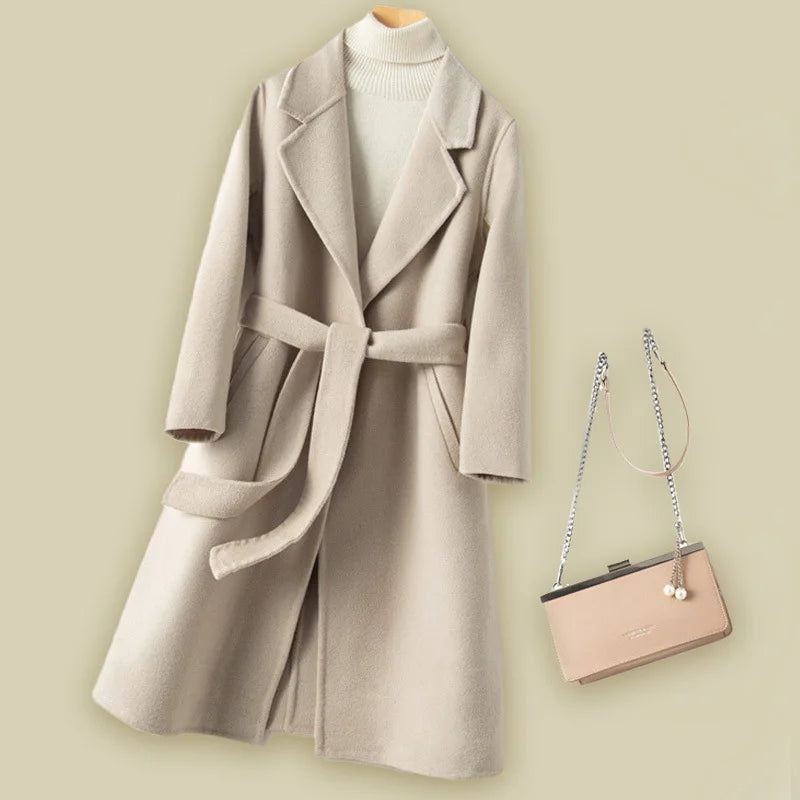 Korean Style Women's Loose Lace-up Wool Coat 2023