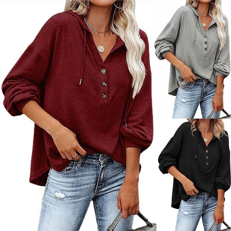 Loose-Fit Solid Color Long Sleeve Hoodie Sweatshirt | Streetwear