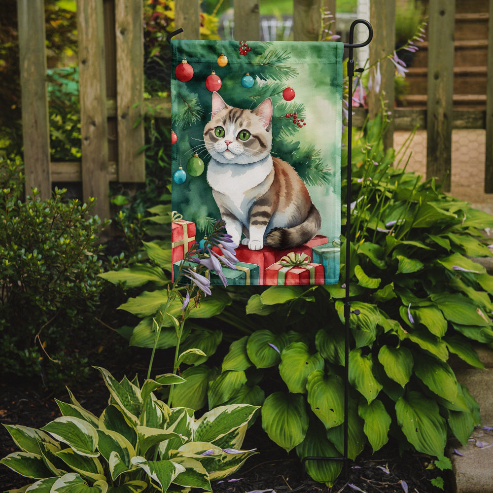 Munchkin Cat By the Christmas Tree Garden Flag