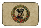 Schnauzer Christmas Flowers Dish Drying Mat