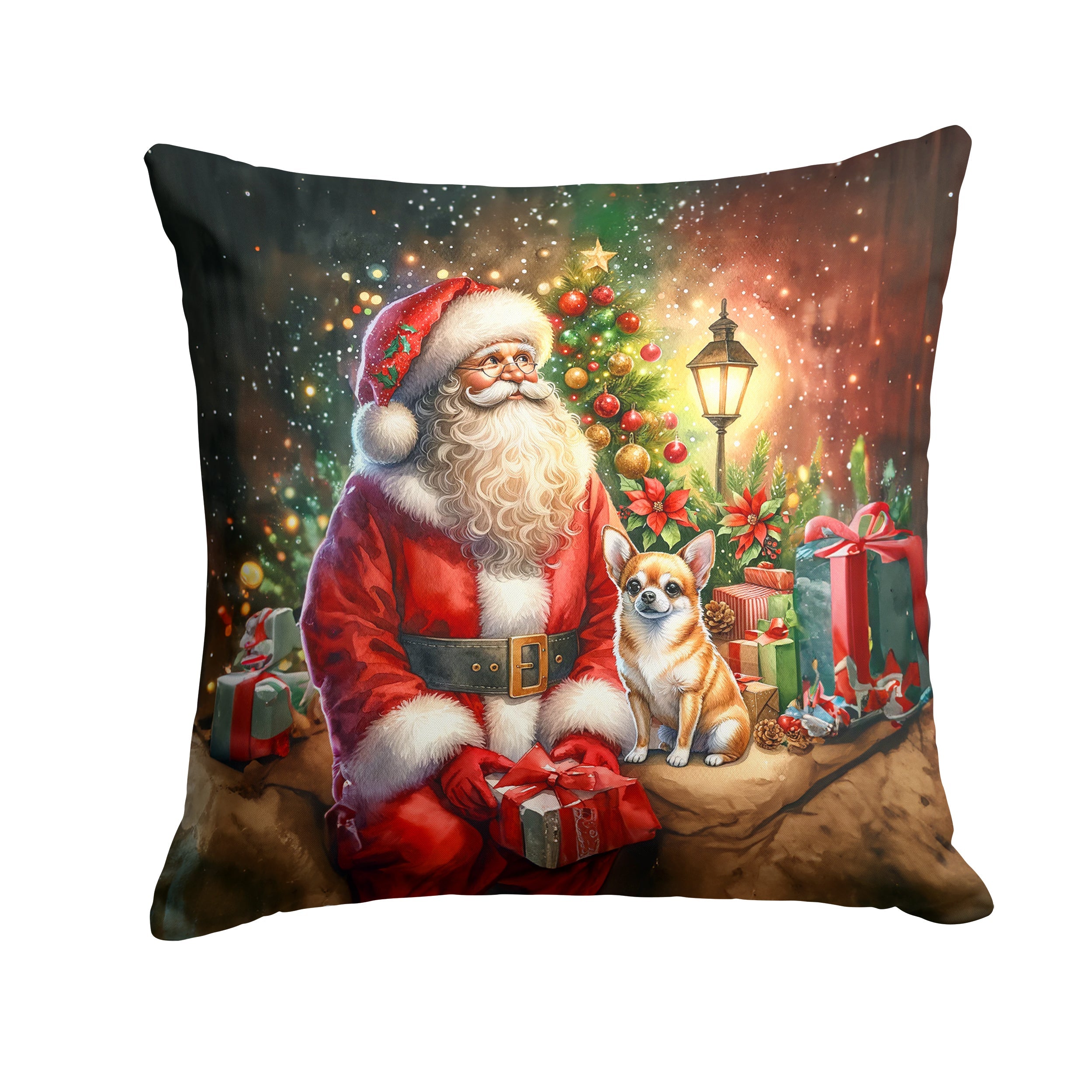 Chihuahua and Santa Claus Throw Pillow