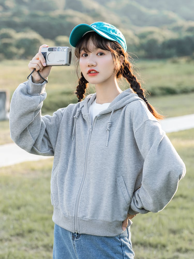Grey Cropped Hooded Sweatshirt for Women | Streetwear