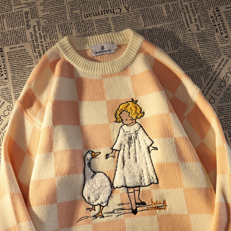 Harajuku Girl Color Block Lattice Sweater 2023