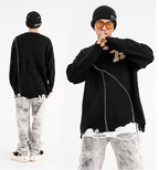 Chaopai Loose Long-sleeved Sweater with Frayed Edges