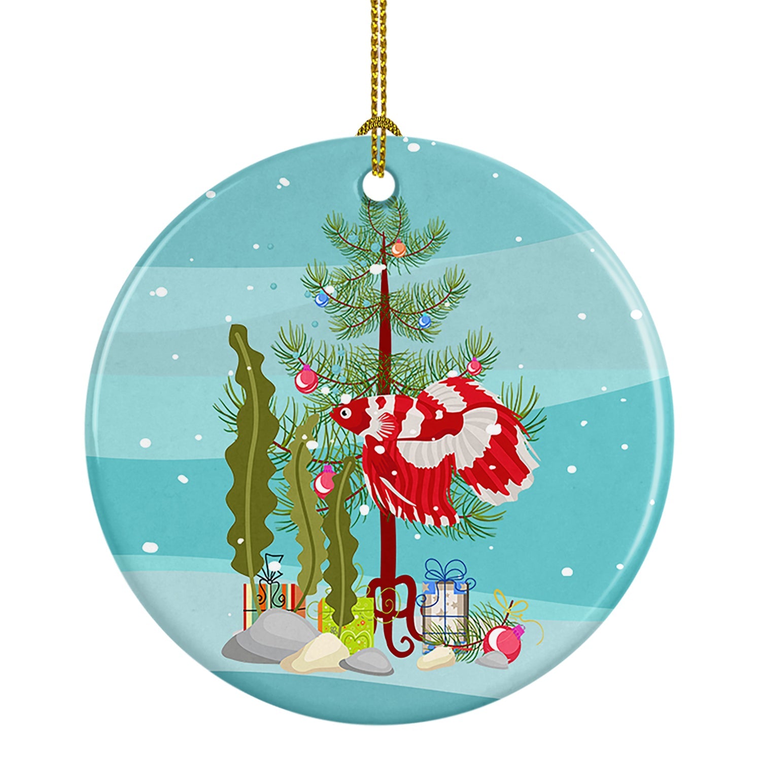 Veil Tail Betta Merry Christmas Ceramic Ornament