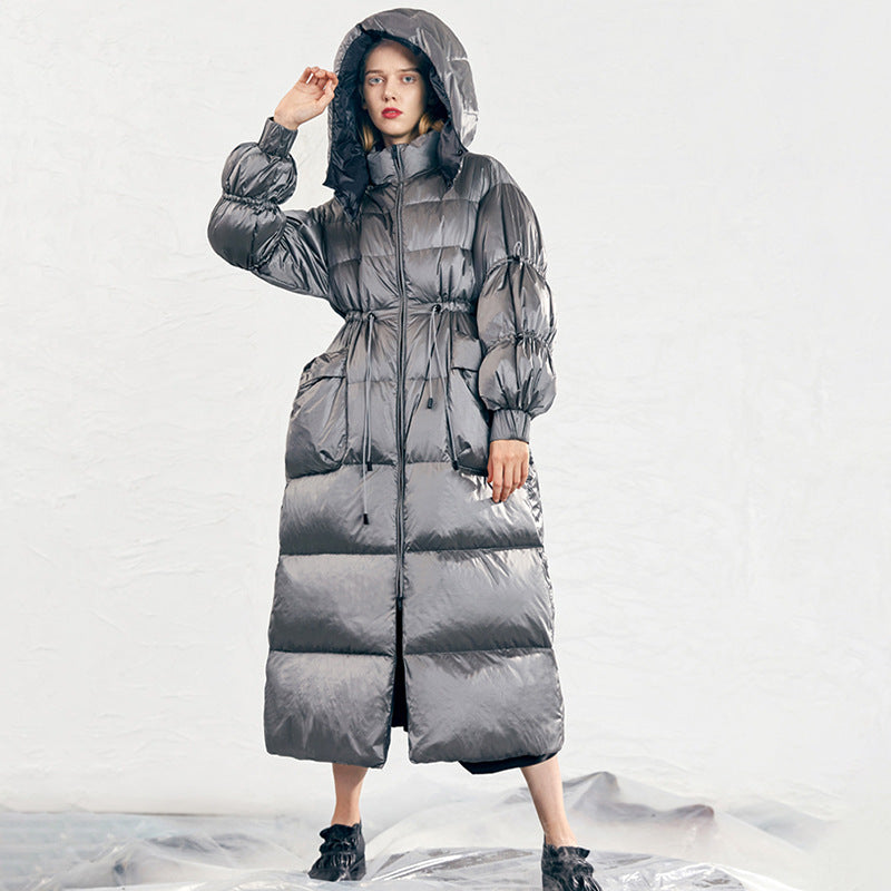 Pleated Waist White Duck Down Jacket