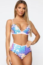 Mermaid Scale Bikini Set with Sequin Top and Tail