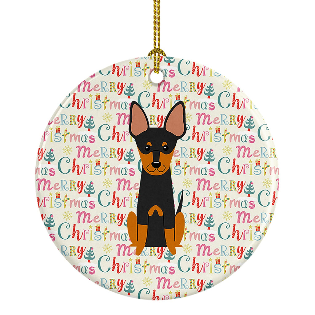 Merry Christmas English Toy Terrier Ceramic Ornament