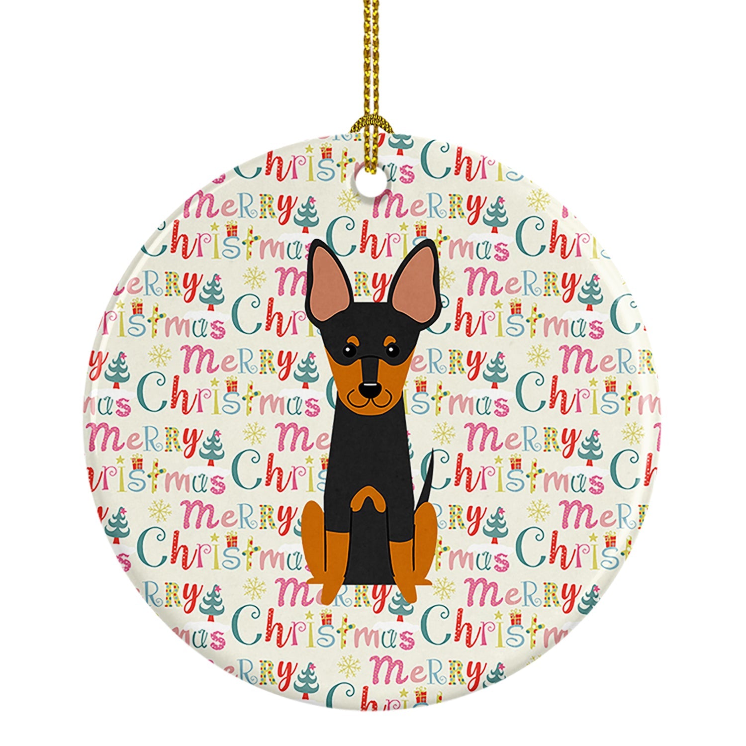 Merry Christmas English Toy Terrier Ceramic Ornament