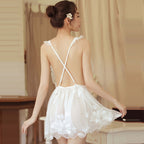 Deep V Floral Puff Dress Sleepwear Nightgown