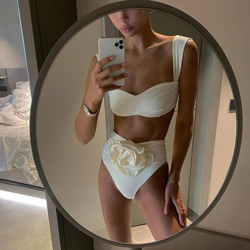 2023 Women's High-Waisted Sexy Bikini with Rose Design