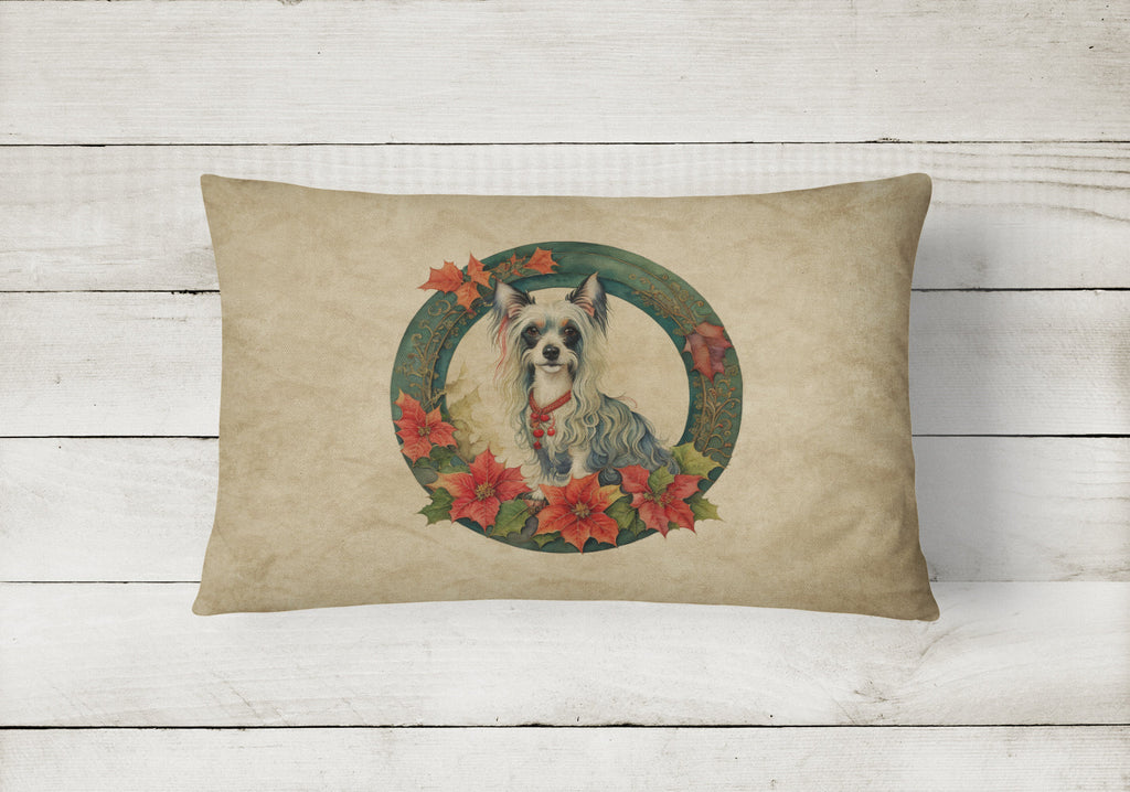 Chinese Crested Christmas Flowers Throw Pillow