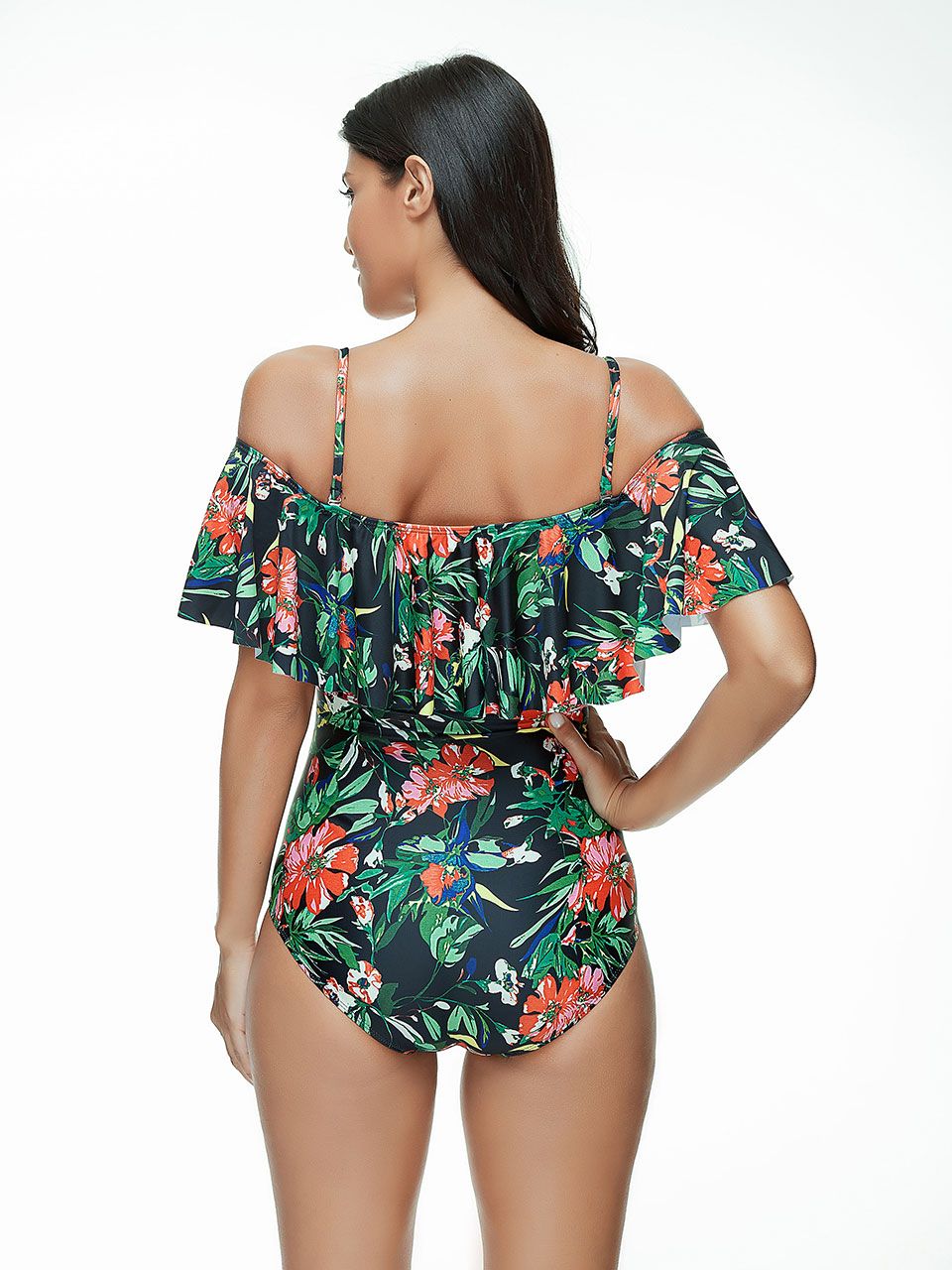 Leaf and Floral Bikini with Ruffle One-Piece Swimsuit