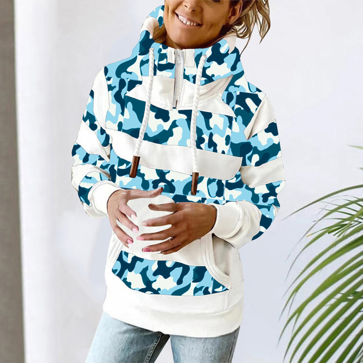 Ladies Printed Long Sleeve Hooded Sweatshirt Top | Streetwear