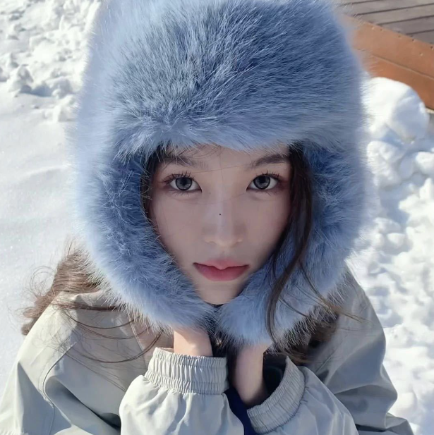 Blue Velvet Ushanka Hat with Thermal Furry Earmuffs | Embroidered Cap