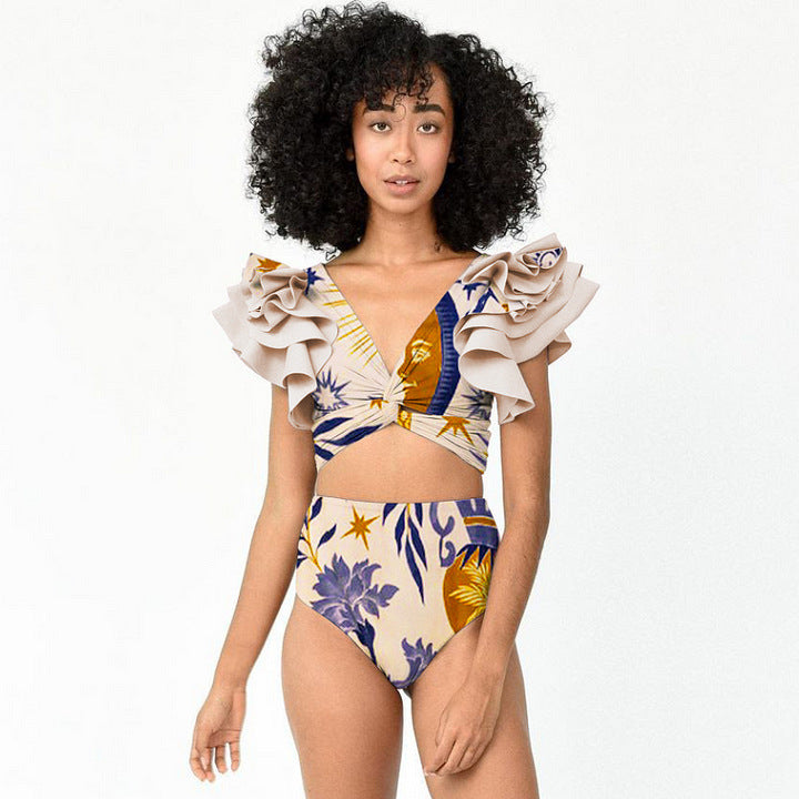 2024 New European Style Ruffled Print Bikini Set