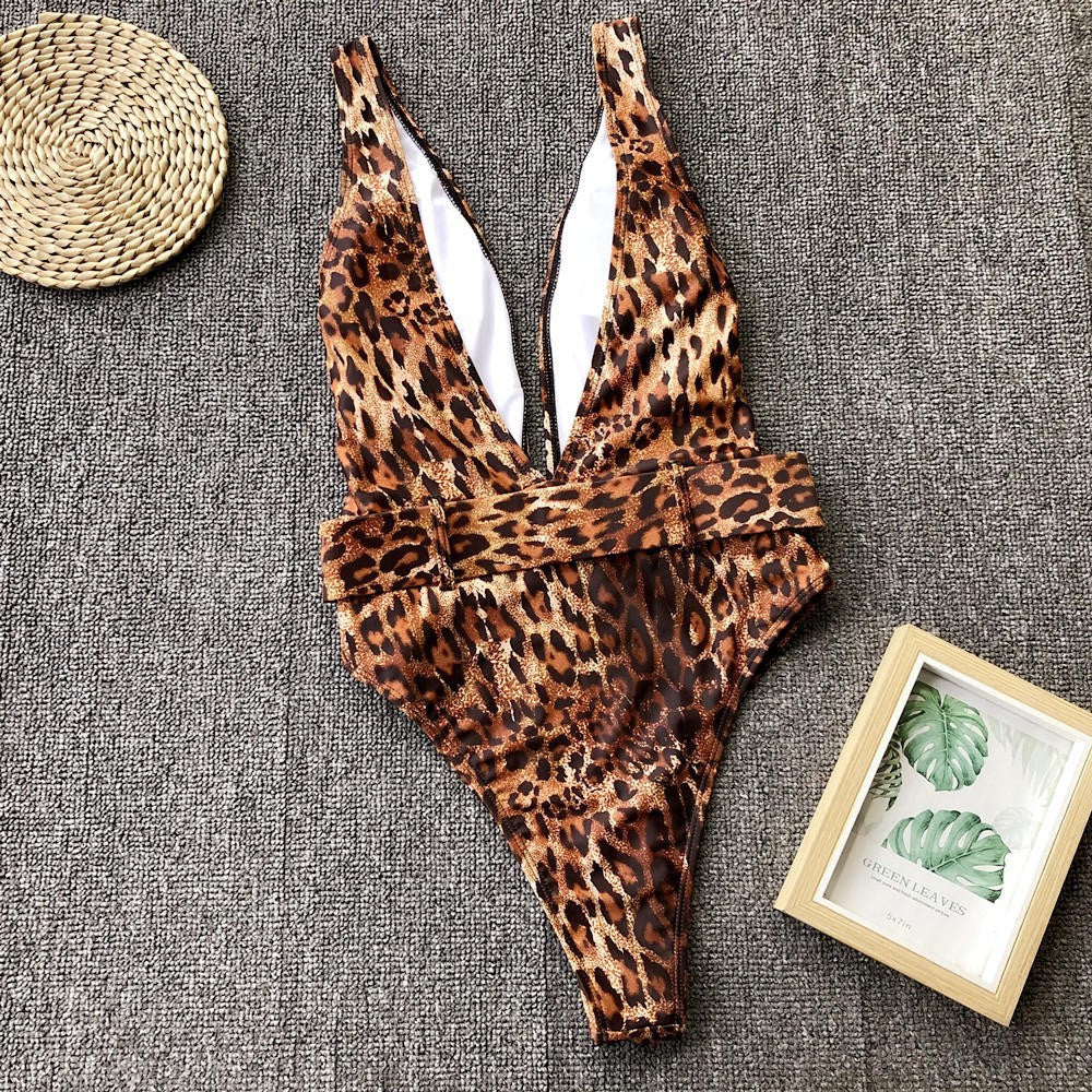 Multi-Color High-Waist Triangle One-Piece Swimsuit