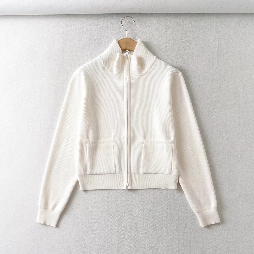 Women's Double Zip Turtleneck Knitted Sweater Coat