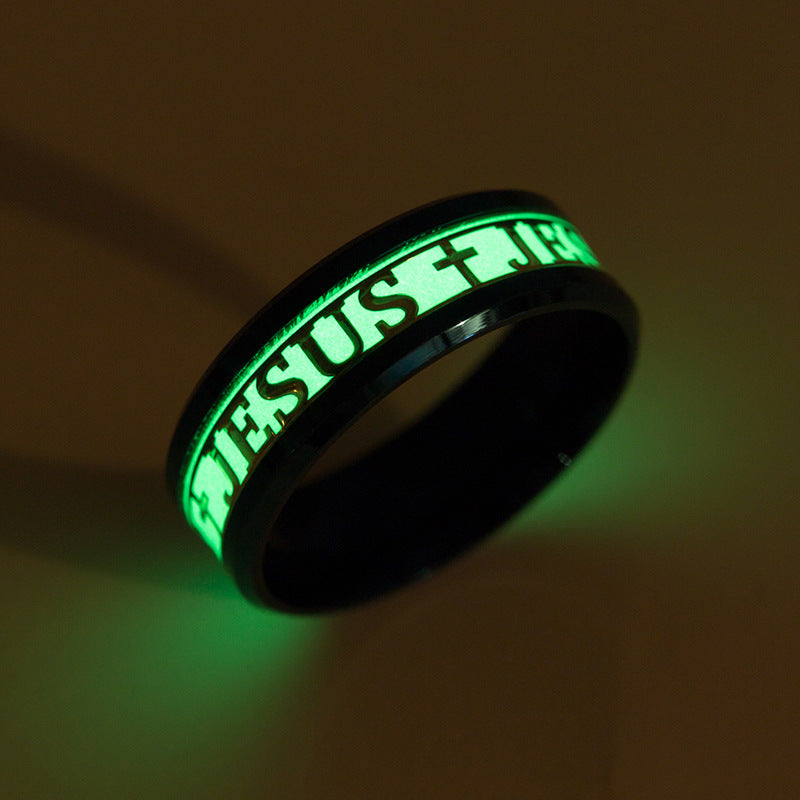 Jesus Cross Glow-in-the-Dark Ring - Stainless Steel