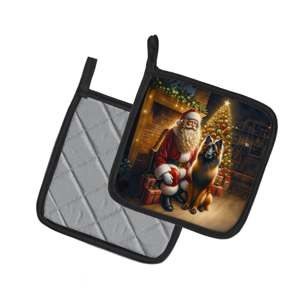 Belgian Tervuren and Santa Claus Pair of Pot Holders