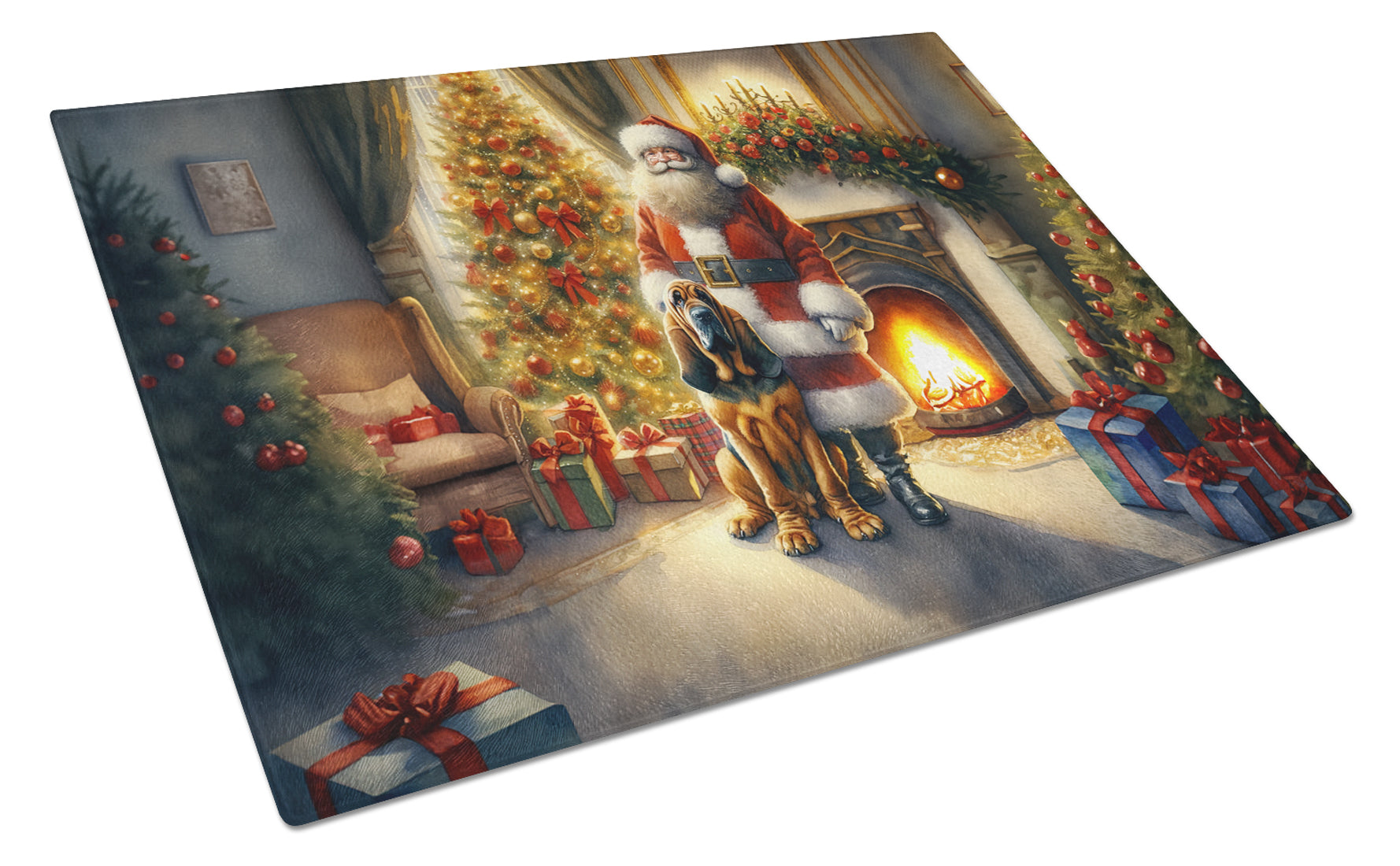 Bloodhound and Santa Claus Glass Cutting Board