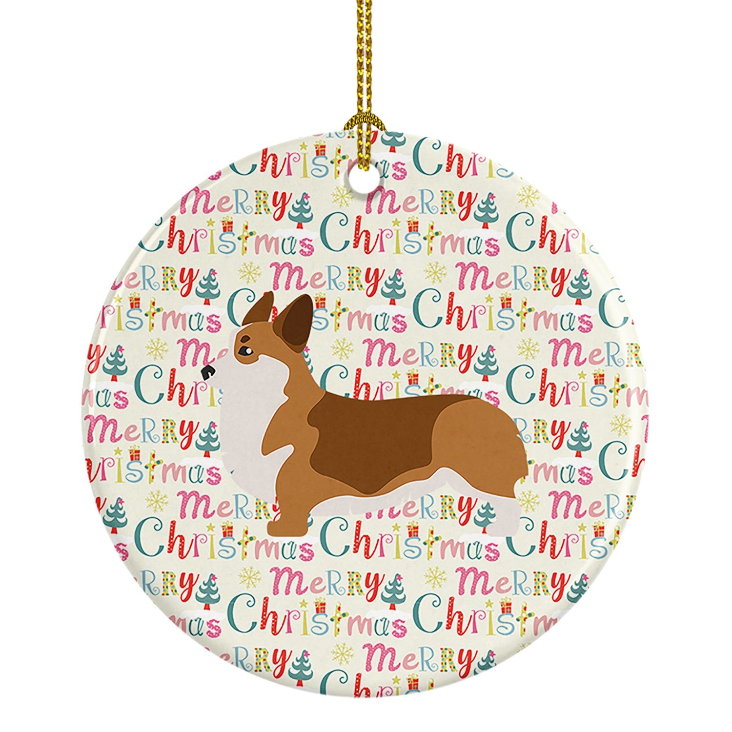 Corgi Merry Christmas Ceramic Ornament