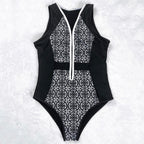 Vintage Retro Zipper One Piece Swimsuit for Women