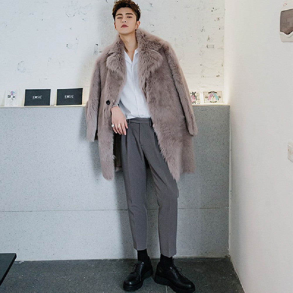 Men's Large Imitation Fox Fur Trench Coat