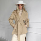 Retro Khaki Trench Coat with Suit Collar