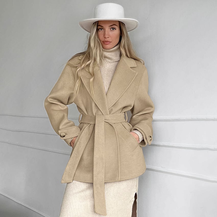 Retro Khaki Trench Coat with Suit Collar