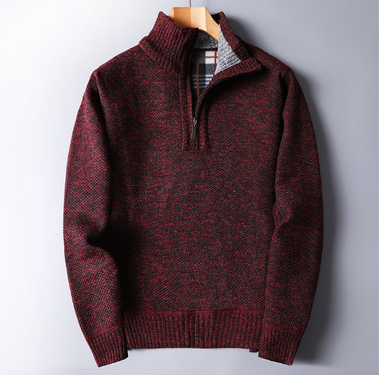 Plush Men's Zipper Sweater with Loose Knit Coat