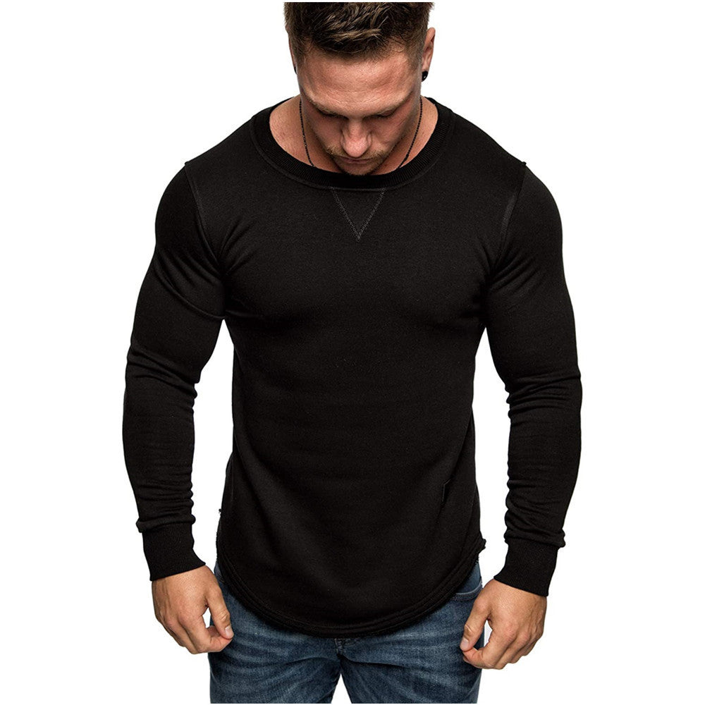 Men's Solid Color Round Neck Sweater - European & American