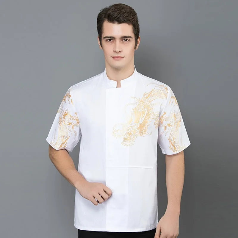 Long Chef Work Coat with Bakery Print Uniform