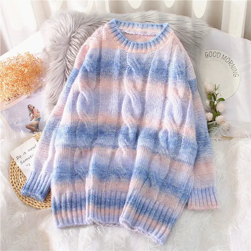 Rainbow Tie Dye Oversized Pullover Sweater for Women | Streetwear