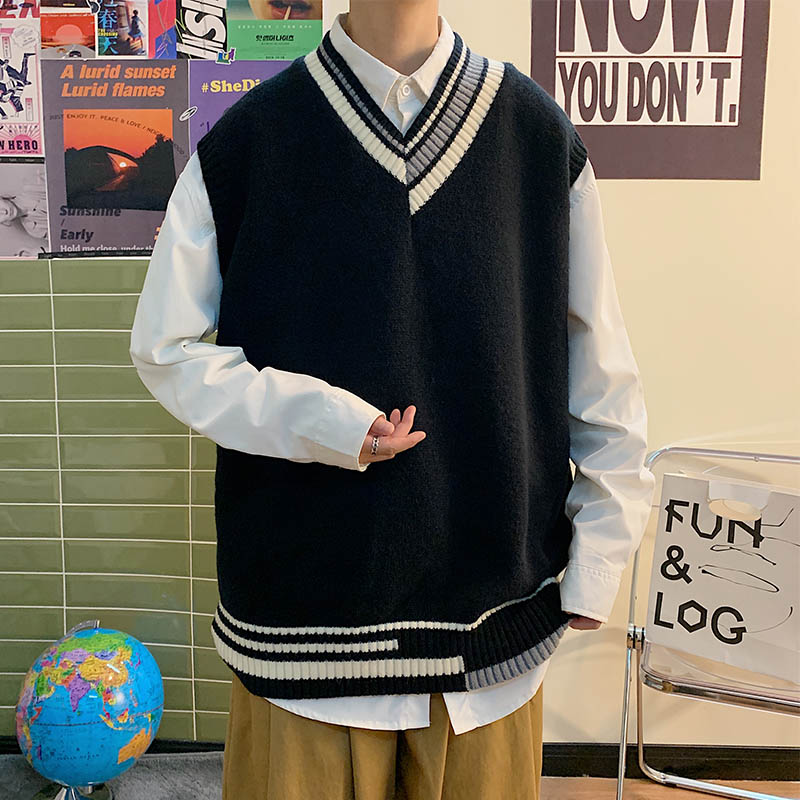 2023 Men's Loose Knit Sweater Vest - Korean Fashion