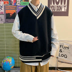 2023 Men's Loose Knit Sweater Vest - Korean Fashion