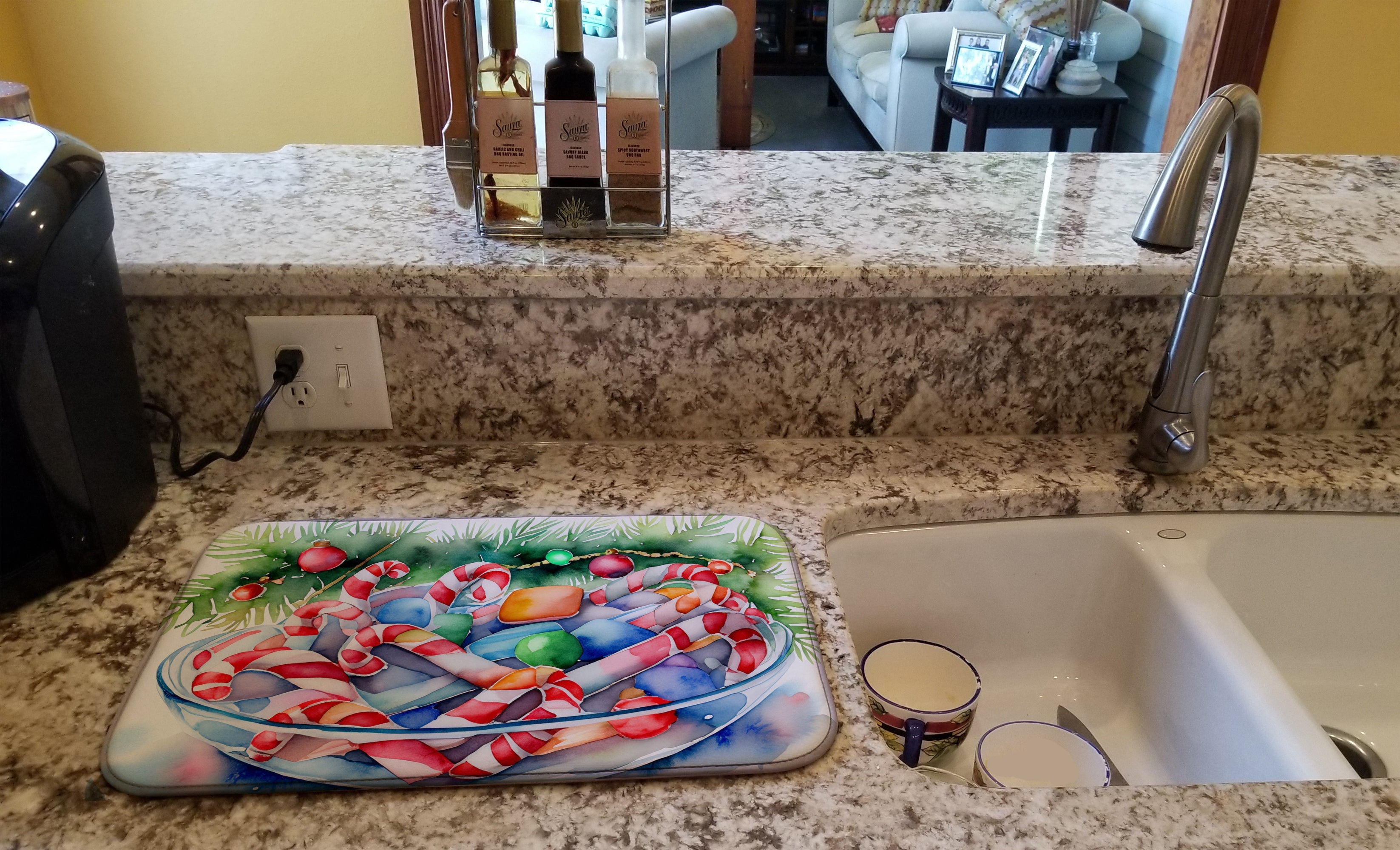 Christmas Candy Canes Dish Drying Mat