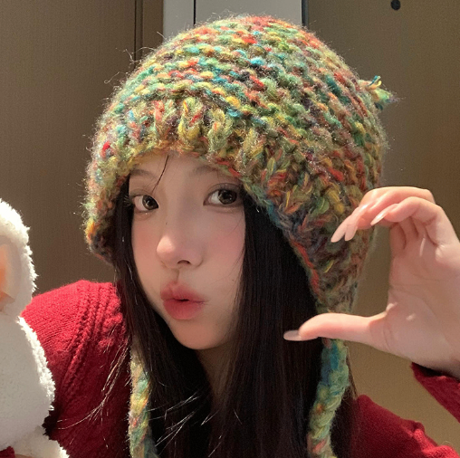 Rainbow Knitted Wool Toe Cap Beanie Hat | Embroidered Cap